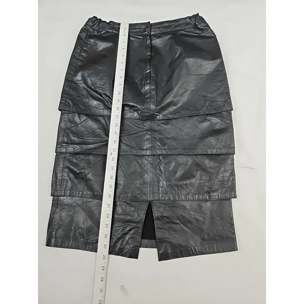 Vtg Northside Tiered Black‎ Leather Skirt Below Knee Size 11